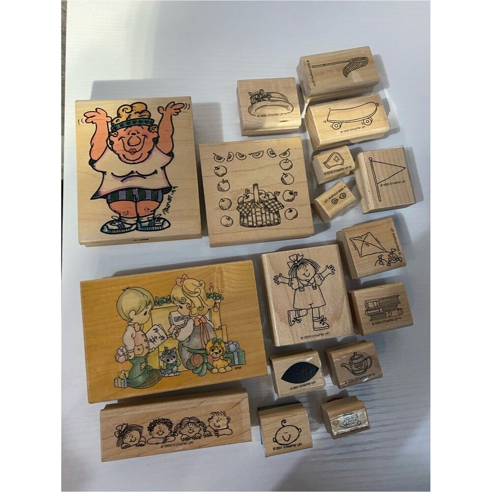 Stampin Up Stampendous Wood Rubber Stamps Lot 18pc Random Pack Vintage
